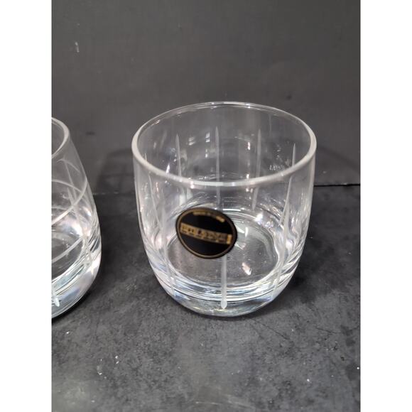 Fifth Avenue Crystal Old Fashioned Glasses, Set of 2, Clear Engrave Grid Tumbler - Picture 5 of 7